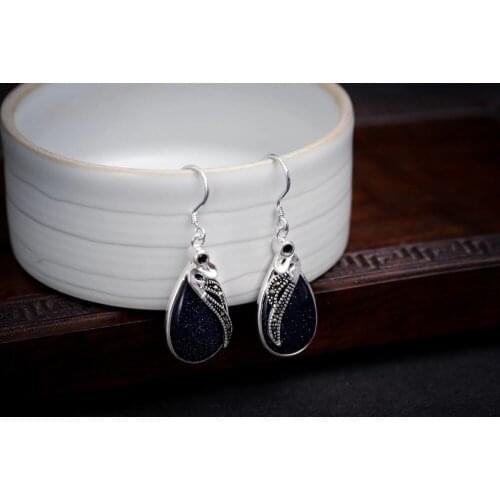 HANDMADE VINTAGE NATURALRED Ladys HOT SELL 925Blue stone Earrings Brincos Ohrringe SterlingJewelry EarringGenuine Selling Huge