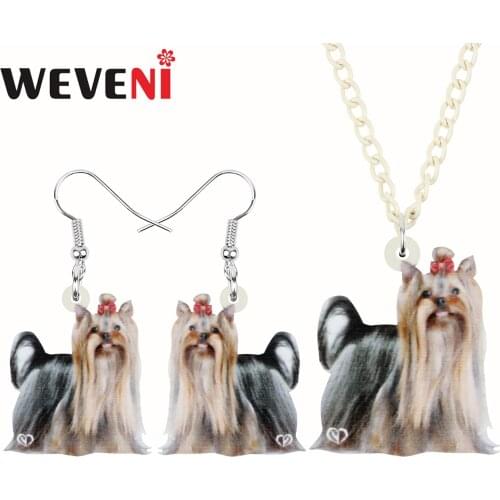 WEVENI Acrylic Brown Sweet Standing Yorkshire Dog Jewelry Sets Cute Animal Pets Earrings Necklace For Women Girls Friends Gift