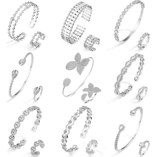 ZAKOL Butterfly Cubic Zirconia Romantic Bridal Jewelry Bracelet Ring Set for Women Wedding Dinner Birthday Gift Jewelry FSSP3045