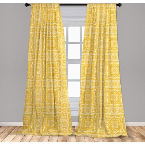 Yellow Mandala Window Curtains Square Shaped Mandala Paisley Inspired Bohem Traditional Retro Window Drapes with Rod Pocket
