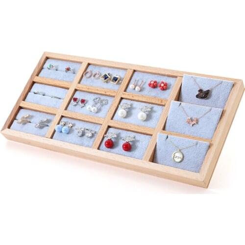 In Stock Solid Wood 12 Grid Plate Jewelry Rack Counter Display Tray Earring Rack Jewelry Storage Box Ring Necklace Display Stand