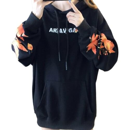 Autumn And Winter Women Hoodie Plant Flower Print Casual Loose Harajuku Ladies Sweatshirt All-match Fashionable Girl Pullover