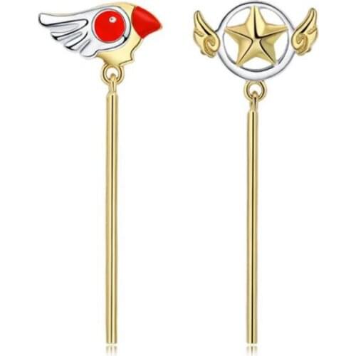Anime Card Captor Sakura 925 Sterling Silver Drop Earrings Cardcaptor Dangle Earrings Women Jewelry Stud Ear Rings Cosplay Prop