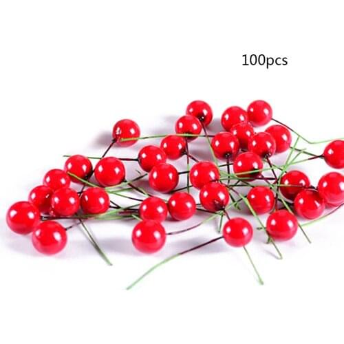 100pcs/lot Christmas Tree Decoration Artifical Foam Red Small Ball Fruit Flower Bouquet Foreigner Gift Fake Floral Fruit Berry