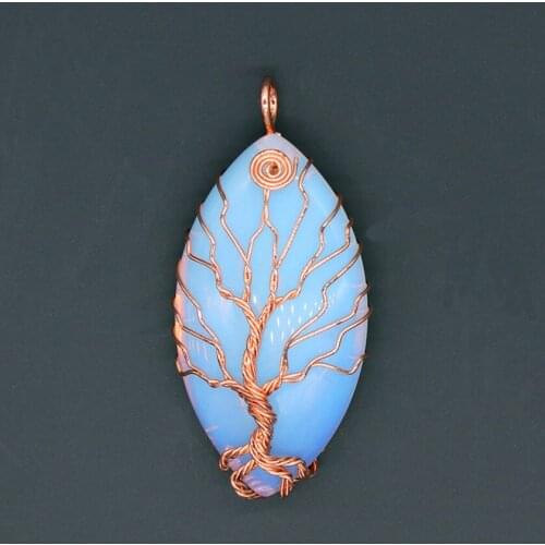 100-Unique 1 Pcs Rose Gold Color Handmade Wire Wrapped Marquise Shape Opalite Opal Pendant For Anniversary Jewelry