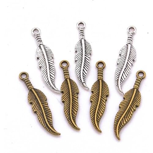 20PCS 8*34MM 2 Color Feather Wings Charms Animal Pendant Metal Alloy For DIY Necklace Bracelet Earrings Marking