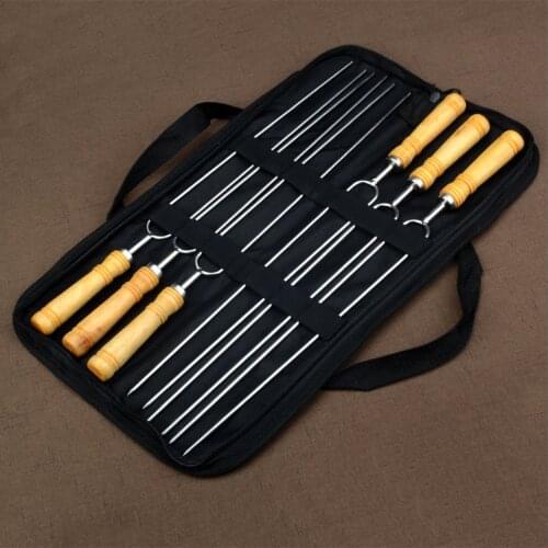 6/12pcs Portable Sharp Roasting Forks with Bag Camping Hot Dog Skewers Stainless Steel BBQ Forks Barbecue Tool BBQ for Sausage