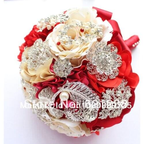 8 inch red wedding bouquet bridal brooch bouquet Including groom corsage