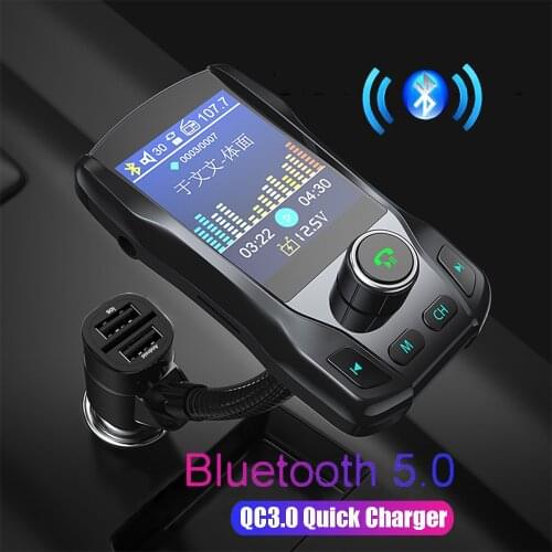 JINSERTA 1.8 Inch Large Screen Car MP3 Music Player Bluetooth Receiver FM Transmitter Aux Audio Output 2 USB Charger for Phone