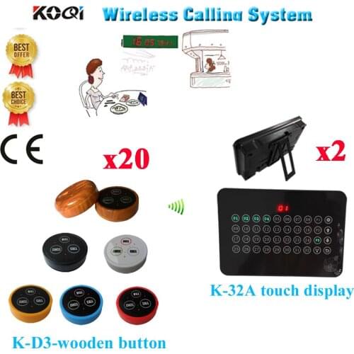 Wireless Service Pager System Good Price 433.92MHZ Of Restaurant Pager With Strong Signal 100-200M(2 display+20 call button)
