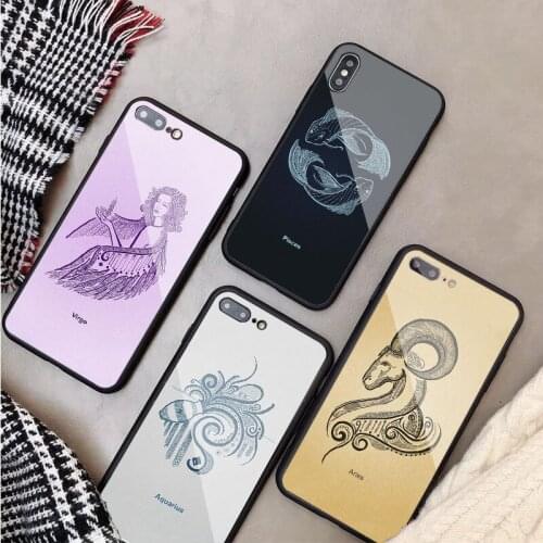 12 constellation Tempered Glass Phone Case For iphone 12 11 Pro Max 5 6 7 8 X XS XR XSMax Shell 12Pro Max Cover Shell