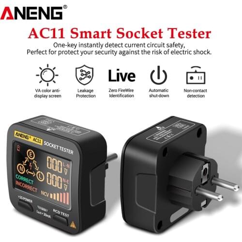 ANENG AC11 Digital Smart Socket Tester Voltage Test Socket Detector US/UK/EU/AU Plug Ground Zero Line Phase Check Rcd NCV test