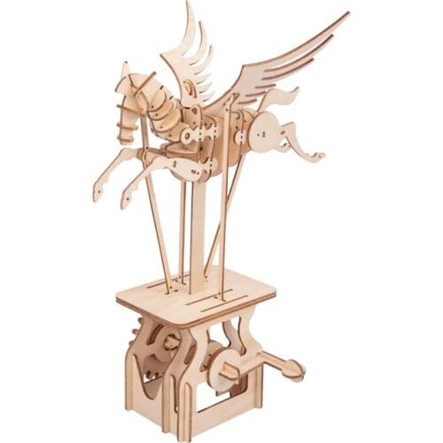 Wooden childrens new mechanical rotating educational toy 3D assembled three-dimensional knight/Pegasus puzzle youth adult gift