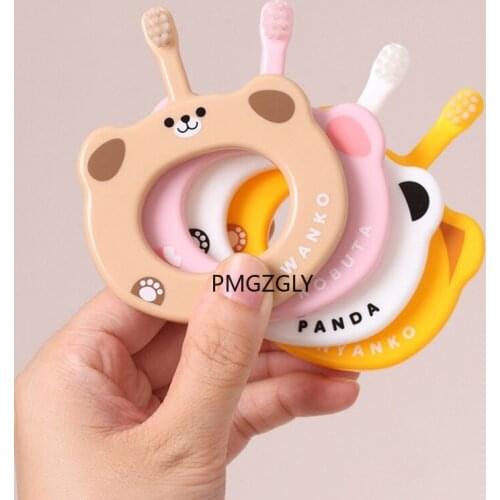 Baby Toothbrush Small Anti-card Throat Soft Hair Toothbrush Hand Ring Training Grip Toothbrush Children Chewing silicone brush