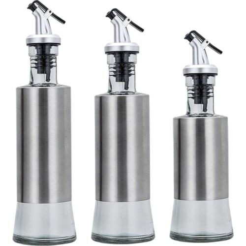 Stainless Steel Leak-Proof Soy Sauce Vinegar Oil Cruet Storage Dispenser Seasoning Glass Bottle