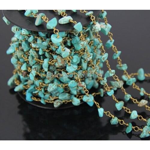 Blue Calaite Chips Beaded Chain, Wire Wrapped Chip Beads DIY Chain