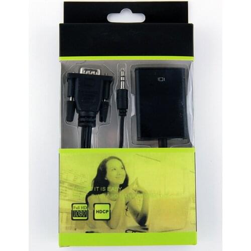 VGA to HDMI-compatibl Adapter Cable With 3.5mm Audio Output VGA to HDMI 1080P Converter for Laptop to HDTV Projector 50pcs/lot