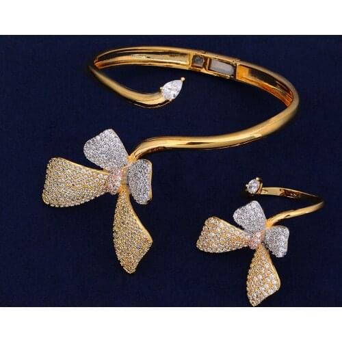 KellyBola Full Cubic Zirconia Bridal Wedding Engagement 2 PCS Bangle Ring Jewelry Sets For Women Luxury Anniversary Gift