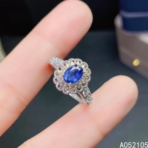 KJJEAXCMY fine jewelry 925 sterling silver inlaid Natural sapphire women exquisite elegant flower adjustable gem ring support de