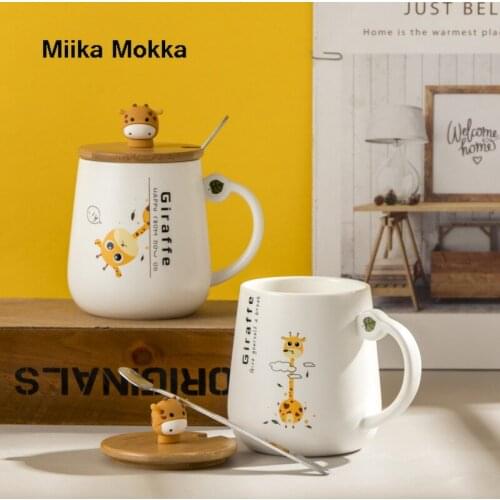 Japan Style Cartoon Cute Giraffe Coffee Cup with Lid Spoon Creative Ceramic Mug Breakfast Milk Mug Water Cup Home Office Cup