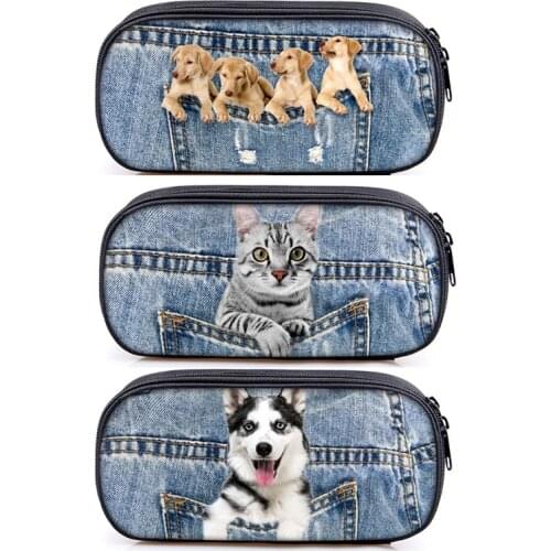 Cute kitten cat / puppy dog printing Coin Purse pencil holder boys girls school case stationary bags kids Women Storage bag