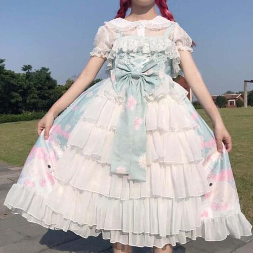 Summer Sweet Lolita Dress Cat Daydream Sling Jsk Tea Party Light Green Color Bowknot Princess Sleeveless Dress
