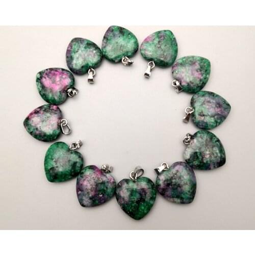 Fashion 20mm Epidote natural stone heart pendants Necklace for jewelry making 12Pcs/lot charms trendy accessories wholesale