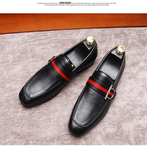 Mens loafers, leather shoes with feet, British small square toe, business retro mens shoes