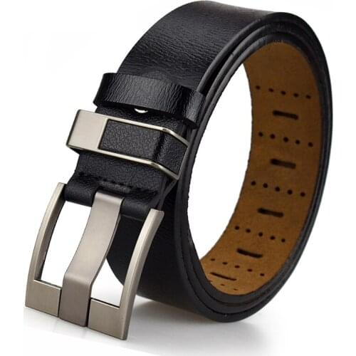 Men Suede Leather Belt With Oxford Fabric Strap Genuine Leather Luxury Pin Buckle Blue Belts For Men 3.5 cm Width