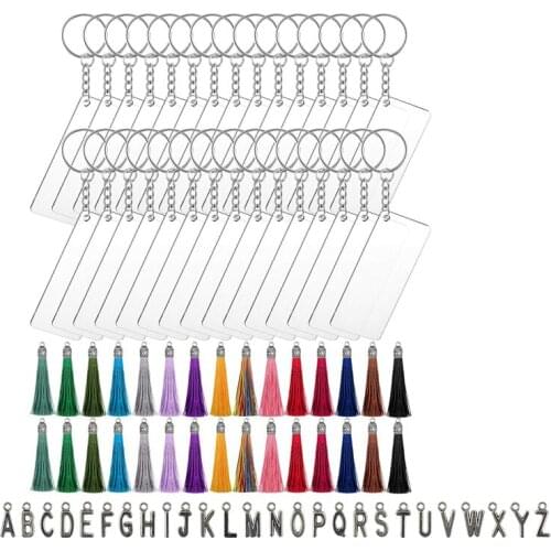 146 Pcs Acrylic Keychain Blank Set,Rectangle Discs Ornaments, Colorful Tassels Decorations for DIY Projects and Crafts