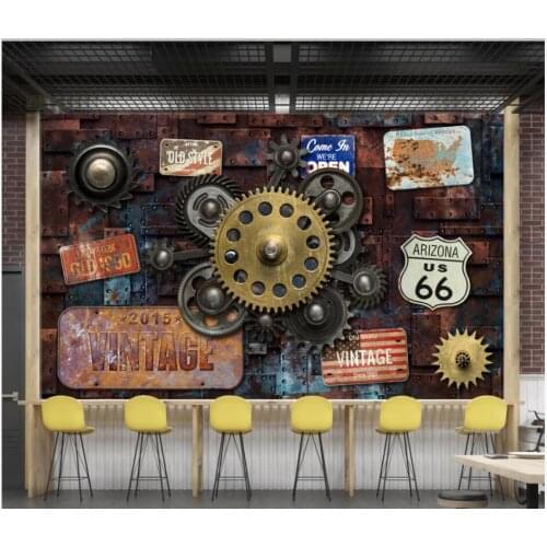 WDBH Custom photo mural 3d wallpaper Vintage metal gear iron plate bar KTV home decor 3d wall mural wallpaper for living room