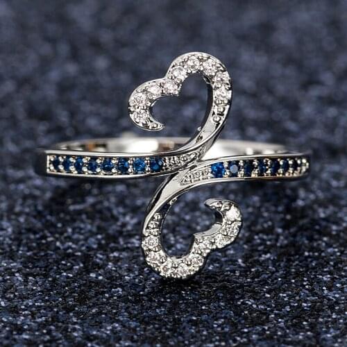 New Fashion Crystal Heart Butterfly Wedding Rings for Women Silver Color Zircon Glamour Finger Rings Jewelry Girl Gift Bijoux