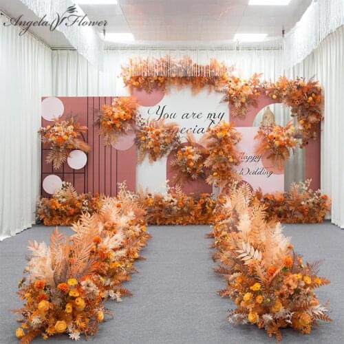 Orange Series Wedding Floral Arrangement Artificial Flower Row Table Flower Road Lead T Stage Backdrop Corner Flower Ball Custom