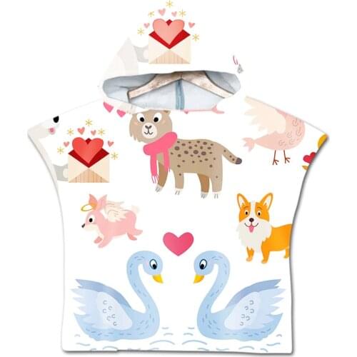 3D Printing Cartoon Animals Pattern Beach Towel Baby Children Hooded Bath Towel Baby Boys Girls Bath Soft Towel