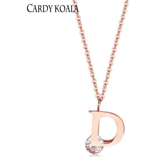 Titanium steel pendant letter D with diamonds rose gold temperament net red female clavicle chain rose gold jewelry