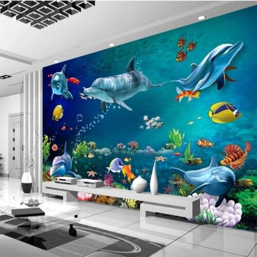 Custom large wall painter installed 3D underwater world beautiful underwater world living room kid ' s room wall wallpaper