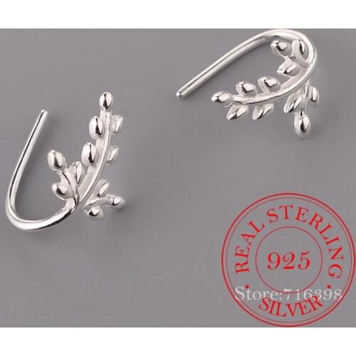 925 Sterling Silver Tree Leaves Stud Earrings For Women Wedding Gift Hypoallergenic Sterling-silver-jewelry brincos