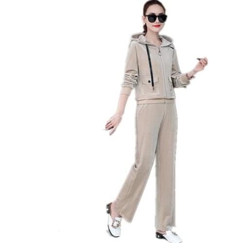 Top women clothing Lady clothes set Corduroy Leisure sports suit Spring / Autumn European fashion for womens 2 piece set 1606