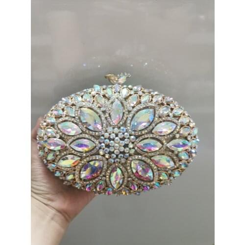 XIYUAN Hollow Out AB Silver Stone Bag Box Shape Women Crystal Clutch Purse Metal Evening Bags Wedding Party Minaudiere Handbags