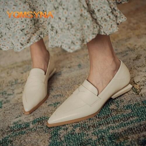 YQMSY Womens Flats High Quality Leather Pointed Toe Concise Shallow Slip-On Flat Shoes Spring/Autumn Casual Office Shoes AS36