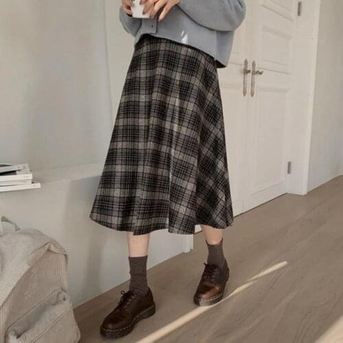 2020 Autumn & Winter New Korean Arrival High Waist Slimming Plaid Fashion Big Swing Women Woolen A-line Skirt With Free Shipping
