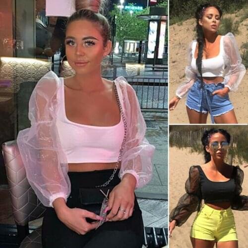 New Fashion Women Ladies Blouse Long Puff Sleeve Organza Chiffon Shirt Casual Blouse Tops