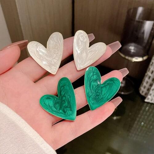 AENSOA Fashion Enamel Heart Stud Earrings for Women Girls 2021 Unique Lovely Geometric Earrings Party statement Jewelry Gifts