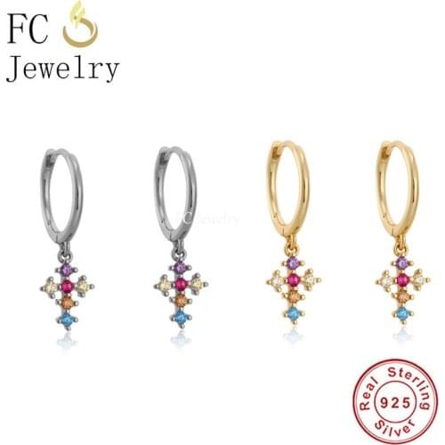 100% 925 Sterling Silver Punk Cross Pendant Zircon Huggies Piercing Hoop Earrings Brinco Party Dangle Pendientes For Women 2021