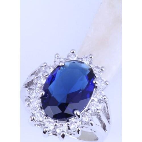 Love Monologue Classic Oval Blue Crystal & Cubic Zirconia Silver Color for Women Ring H0031 Fast Shipping & Jewelry Bag