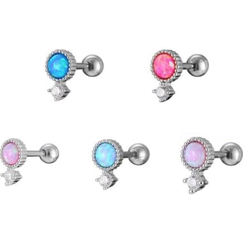 10pcs Free Shippment Body jewelry- Ear Stud Earring Tragus/Helix Bar/Stud Diath 16G Opal Stone with CZ Gems Mix Colors