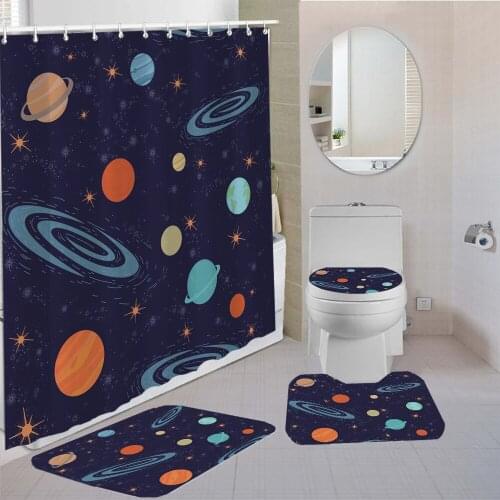 4 Pieces Curtains Celestial Body Shower Curtain 3D Printing Bathroom Comfortable And Soft Shower Curtain Kids Boys Girl Bath Set