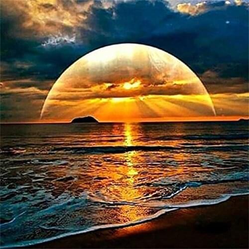 5d Diamond Painting Full Drill Square Round Sunset By The Sea Paint By Diamond Embroidery Scenery Home Decor Mosaic Gift
