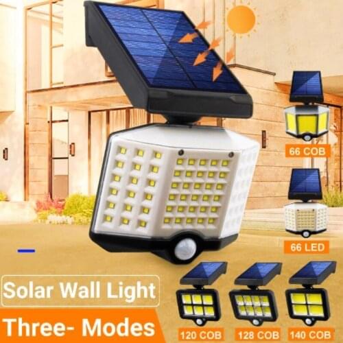 66LED/66COB/120COB/128COB/140COB LED Solar Power PIR Motion Sensor Wall Light 3 Modes Outdoor Waterproof Garden Lamp 2021