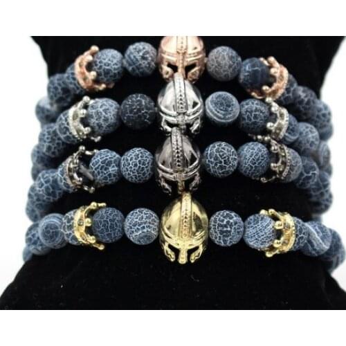 8mm 2r2 gold silver micro pave cz zircon cubic zirconia Bracelet adjusted nature stone bead warrior weathering agate Bangles